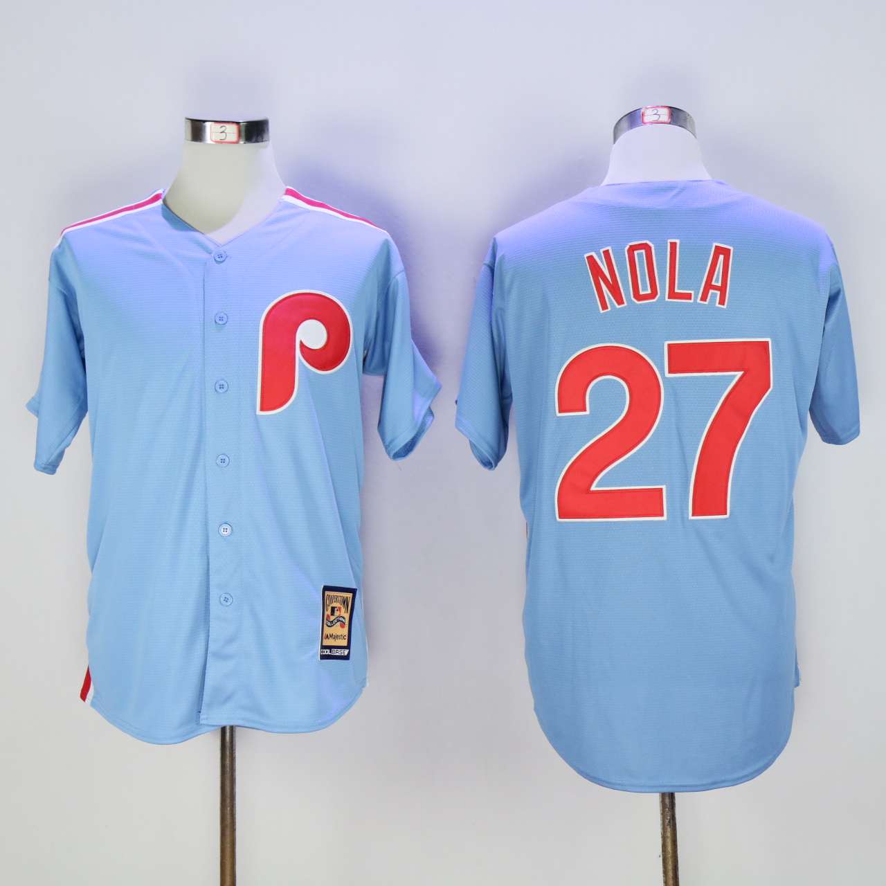 Men Philadelphia Phillies #27 Nola Light Blue Throwback MLB Jerseys->philadelphia phillies->MLB Jersey